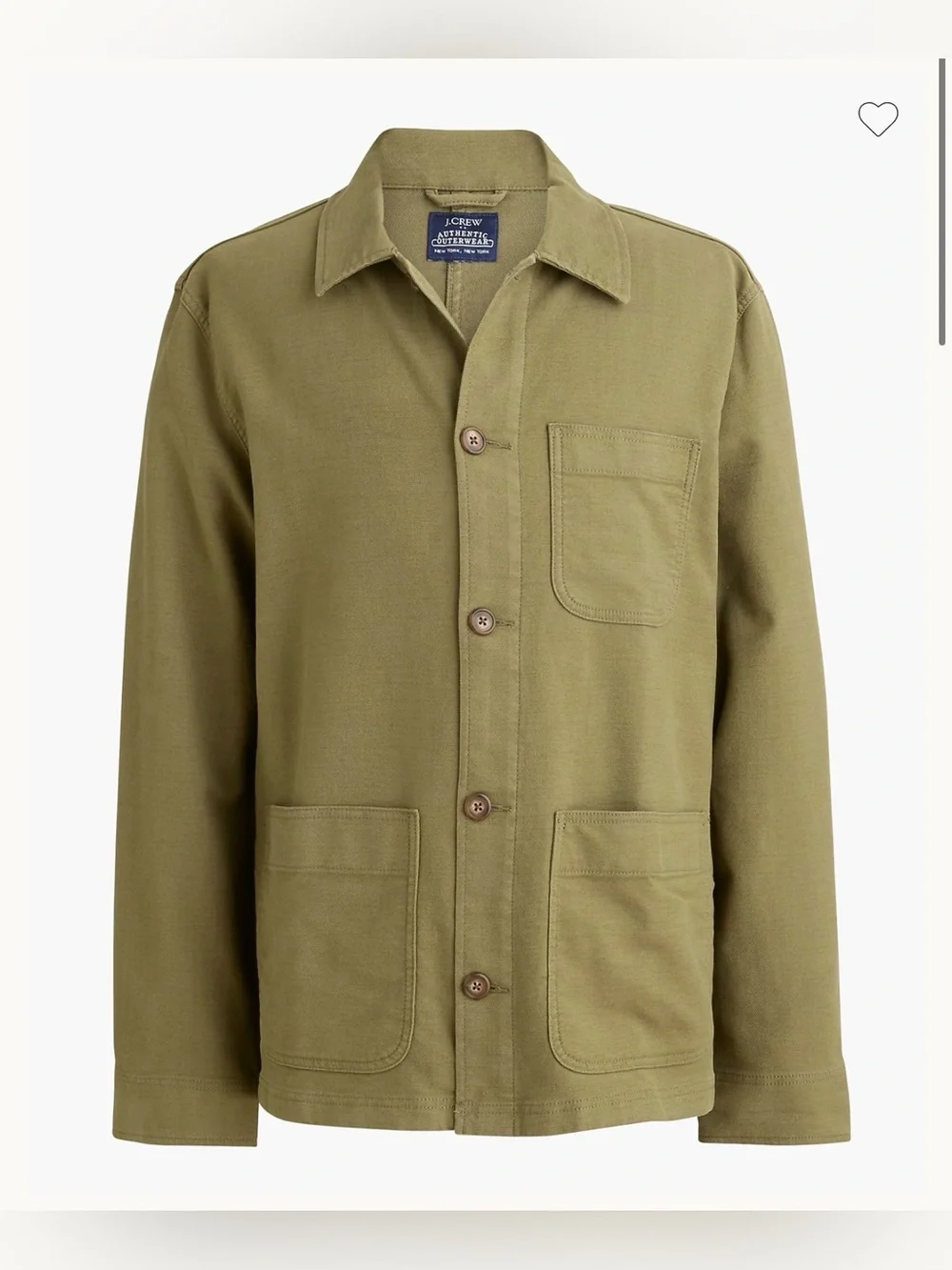 J. Crew Men’s Chore Twill Army Green Jacket , size Medium